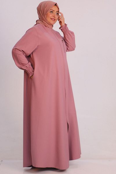 eslamood 36005 Plus Size Double Layer Crepe Mevlana Ferace-Pink