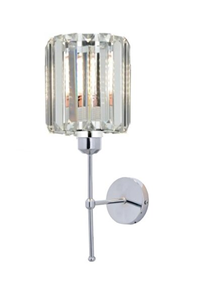burenze Modern Kristal Taşlı 1 Adet Kablosuz Pilli Aplik Aç Kapa Butonlu Tak Çalıştır Krom Gümüş