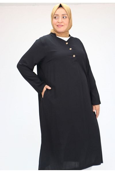 Eslina 48056 Large Size Black Viscose Tunic - Stitched Pocket