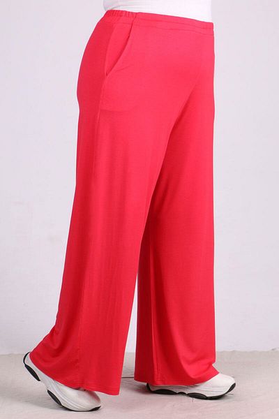 Eslina 39000 Plus Size High Waist Elastic Combed Cotton Trousers - Red