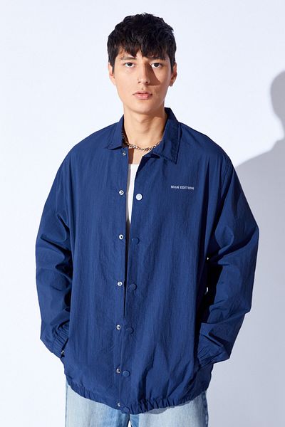 Manche Parachute Fabric Printed Rainproof Oversize Coat with Snap Fasteners |   Indigo Mnw 345791 -01