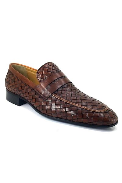 Fosco 2090 Genuine Leather Knitted Men's Classic Shoes-tan