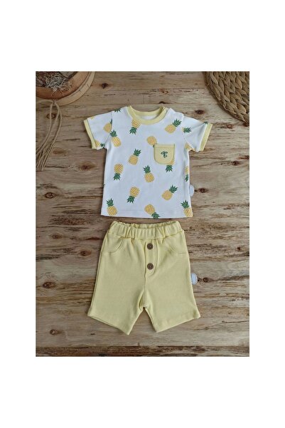 Narnuga Mi̇rayli̇fe 3-6 6-9 9-12 Months Pineapple Printed Shorts T-Shirt Set ...