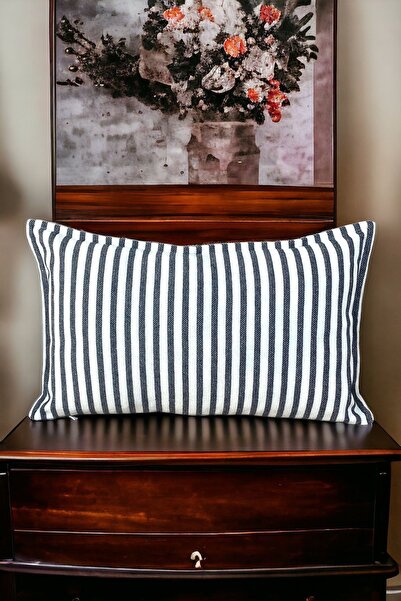 Chintar Μαύρο ριγέ βαμβακερό διακοσμητικό μαξιλάρι - Μαξιλαροθήκη 30x50 εκ.