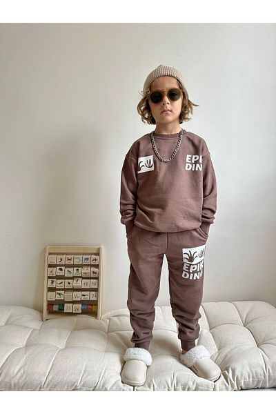 Jolly Kids Комплект суитшърт с принт на текст за момче