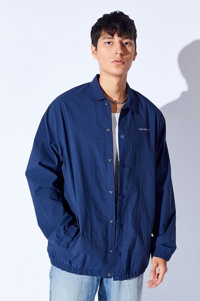 Manche Parachute Fabric Printed Rainproof Oversize Coat with Snap Fasteners |   Indigo Mnw 345791 -01