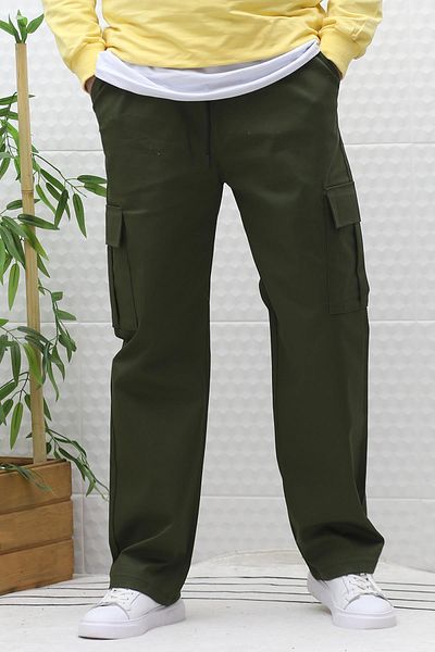 WAFRA Men's Baggy Gabardine Trousers with Cargo Pockets