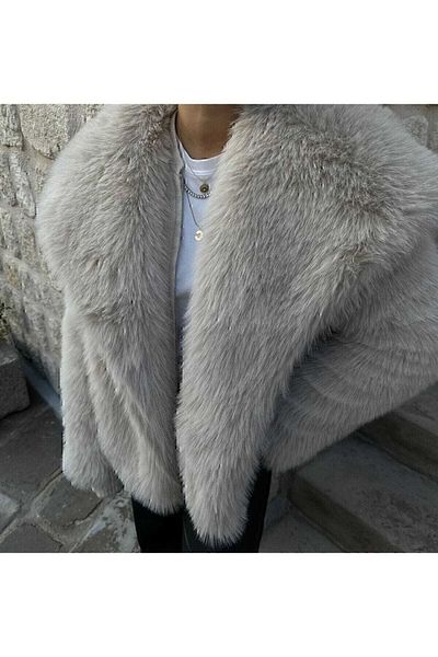 MODA DURAĞI Stone Color Lined Premium Quality Fur
