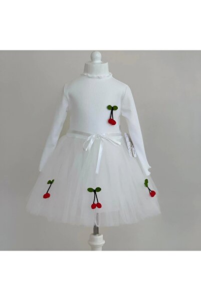 Narnuga Mi̇rayli̇fe 5-6-7 Years Old Cherry Pattern Ribbon Belted Lined Long S...
