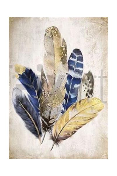 pixartsanat Navy Blue Gold Yellow Feather Pixart Art Diamond Mosaic Painting Diamond Türkiye 50*71