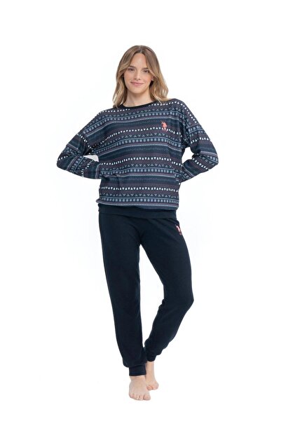 U.S. Polo Assn. U.S. Polo Assn. 17112 Etnik Yılbaşı Desenli Uzun Kollu Paçası Lastikli  Pijama Takım