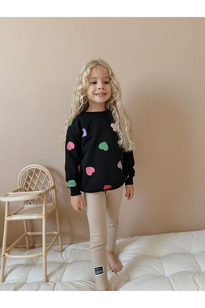 YİGİT BUTİK Heart Printed Tights Girl's Top and Bottom Set