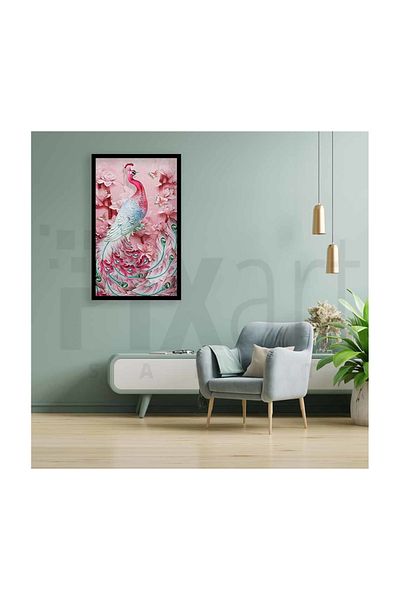 pixartsanat Pink Peacock Diamond Mosaic Painting Diamond Turkey 30*69
