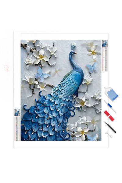 pixartsanat 30X40 cm Blue Peacock Flower - Pixart Art Diamond Dragon Mosaic Painting