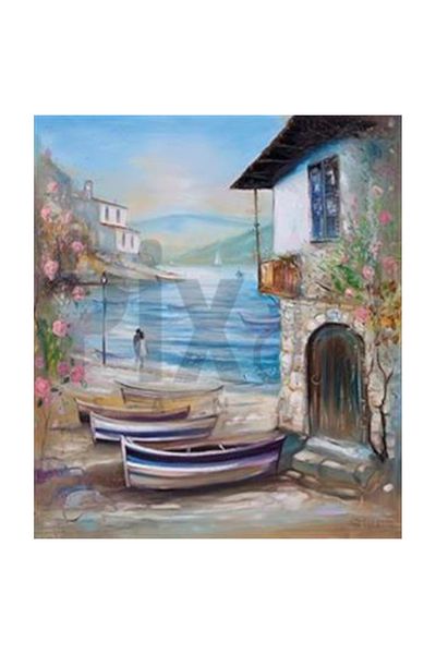 pixartsanat Stone House And Boats Pixart Art Diamond Mosaic Painting Diamond Türkiye 50*60
