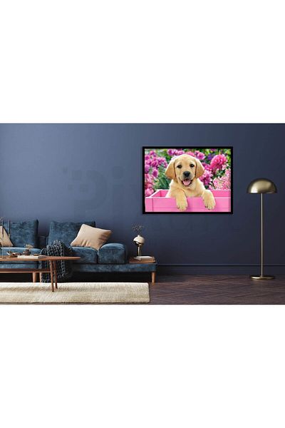 pixartsanat Pink Dog in the Garden 50 *40 Cm Pixart Art Diamond Mosaic Painting Diamond Turkey