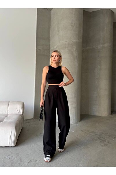 Butik cırtlı pileli pantolon