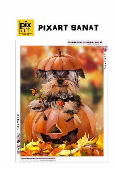 pixartsanat Pumpkin And Sweet Dog 40x60 PixArt Art Diamond Mosaic Painting Diamond Turkey