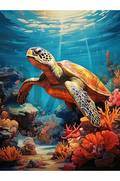 pixartsanat Sea Turtle in the Deep Oceans - 50X60 Pixart Mosaic Painting, Diamond Diamond Turkey