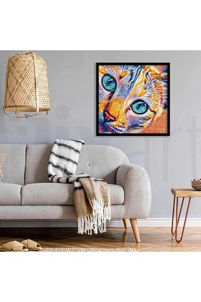 pixartsanat Colorful Cat 45x45 PixArt Art Diamond Mosaic Painting Diamond Türkiye