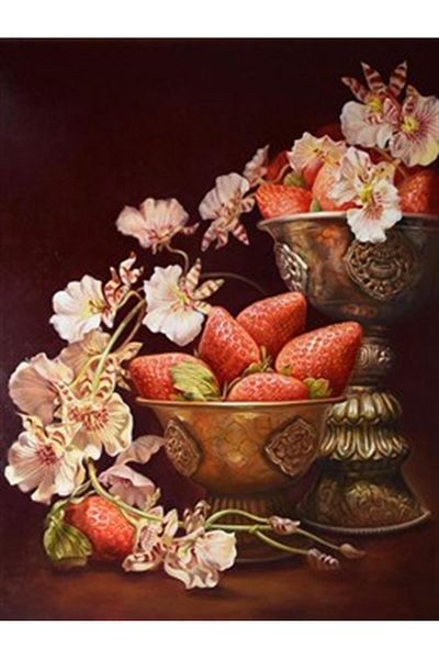 pixartsanat Strawberries in Steel Bowl Pixart Art Diamond Mosaic Painting Diamond Turkey 56*74