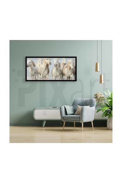 pixartsanat White Horses And His Reflection Pixart Art Diamond Mosaic Painting Diamond Türkiye 90*47