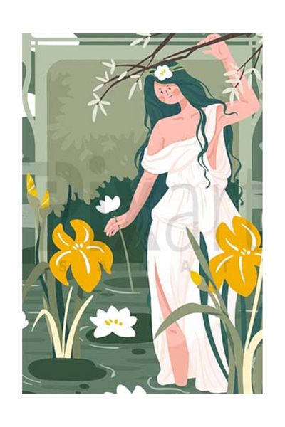 pixartsanat Woman in Floral Creek and White Dress Pixart Art Diamond Mosaic Painting Diamond Turkey 40*60
