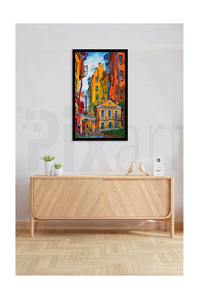 pixartsanat Orange Trapezoid Houses Pixart Art Diamond Mosaic Painting Diamond Turkey 36*60