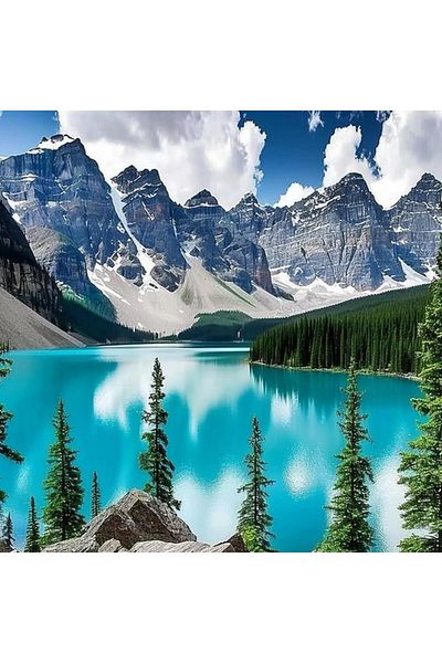 pixartsanat Pixart Art Mosaic - Snow Mountain Lake and Tree 40X40 Painting