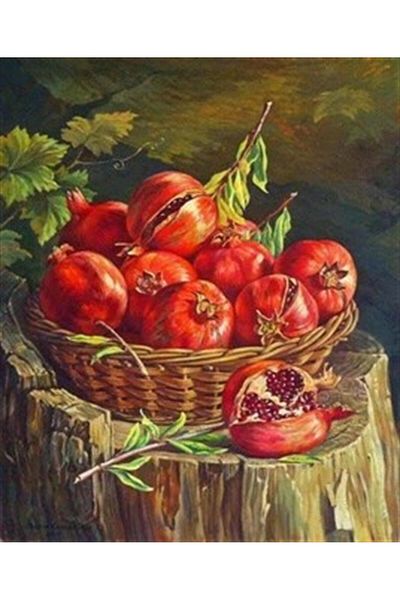pixartsanat Basket Full of Pomegranates Pixart Art Diamond Mosaic Painting Diamond Türkiye 48*58