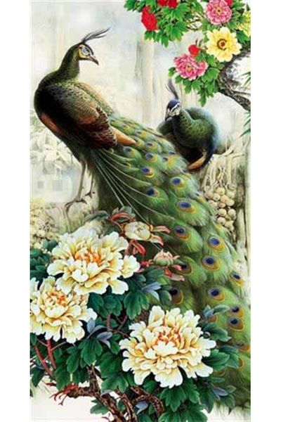 pixartsanat Peacock between Flowers Pixart Art Diamond Mosaic Painting Diamond Turkey 48*88