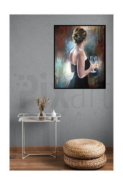 pixartsanat Woman Holding a Glass Pixart Art Diamond Mosaic Painting Diamond Turkey 41*51
