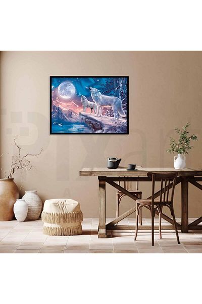 pixartsanat Wolf in Moon Light 30 X 40 Cm Pixart Art Diamond Mosaic Painting Diamond Turkey