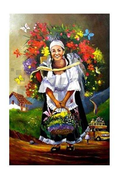 pixartsanat Happy Woman Carrying Flowers Pixart Art Diamond Mosaic Painting Diamond Turkey 48*74