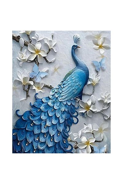 pixartsanat 30X40 cm Blue Peacock Flower - Pixart Art Diamond Dragon Mosaic Painting