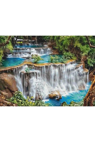 pixartsanat Waterfall in the Forest 50x40 PixArt Art Diamond Mosaic Painting Diamond Turkey