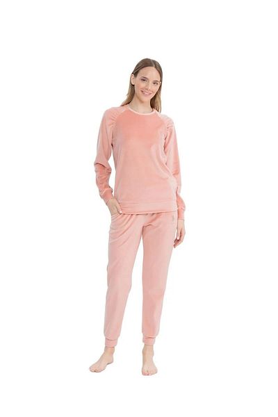 U.S. Polo Assn. Us Polo Assn. 17092 Velvet Long Sleeve Pajama Set with Elastic Legs