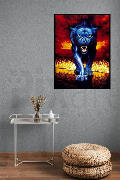 pixartsanat 30 x 40 cm Flaming Panther PixArt Art Diamond Mosaic Painting Diamond Turkey