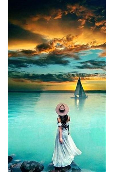 pixartsanat Beautiful Woman by the Sea Pixart Art Diamond Mosaic Painting Diamond Turkey 43*74