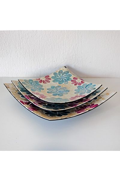 Mylamp Sedefkar Floral Patterned 3 τεμαχίων φυσικά μαργαριταρένια πιάτα