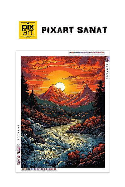pixartsanat Mountains And Stream 30x40 PixArt Art Diamond Mosaic Painting Diamond Türkiye