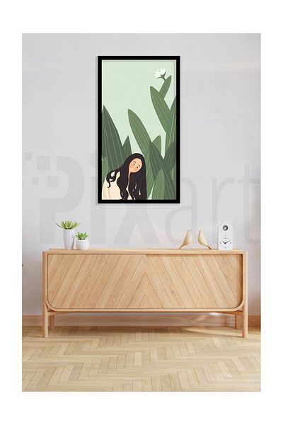 pixartsanat Woman in Green Leaves Pixart Art Diamond Mosaic Painting Diamond Türkiye 38*69