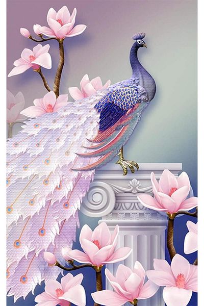 pixartsanat Peacock and Flower Pixart Art Diamond Mosaic Painting Diamond Turkey 30X40