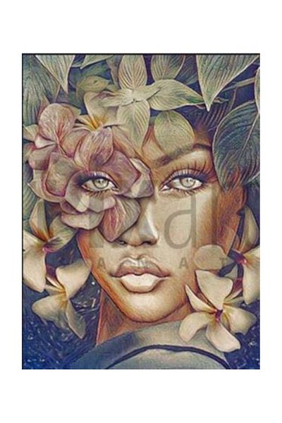 pixartsanat Girl with Flower Eyes Pixart Art Diamond Mosaic Painting Diamond Turkey 46*58