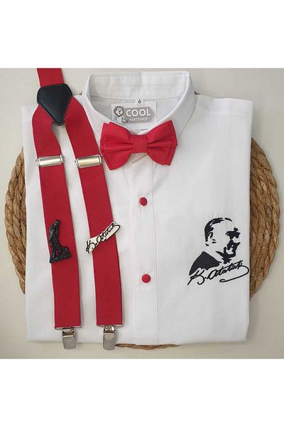 cool partyshop Ataturk Embroidered Boy's Shirt - October 29, Strap Bow Tie
