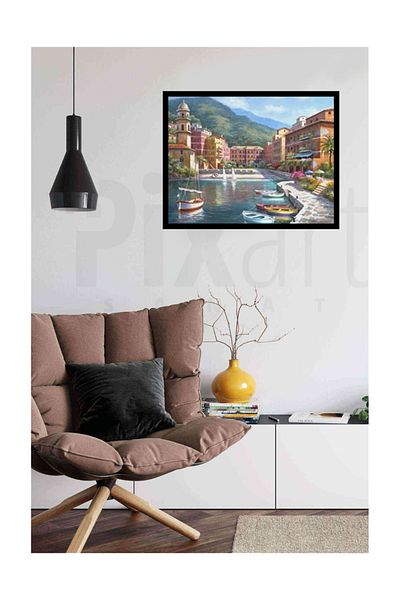 pixartsanat Sailboats in the Town Shore Pixart Art Diamond Mosaic Painting Diamond Turkey 55*43