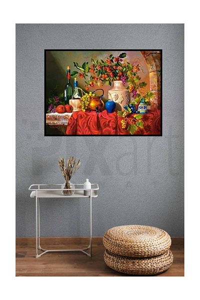 pixartsanat Ornate Table with Fruits and Objects Pixart Art Diamond Mosaic Painting Diamond Türkiye 69*51