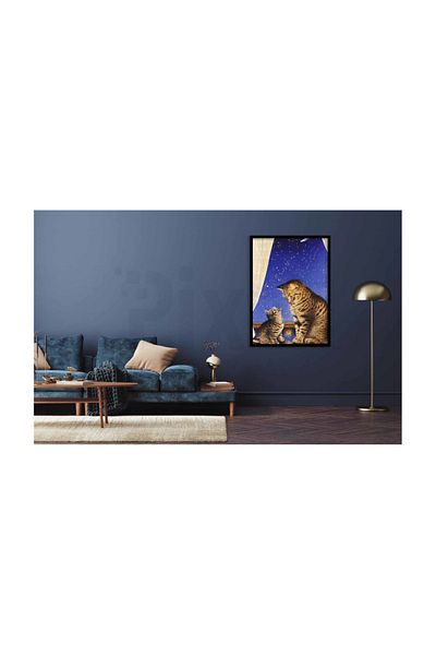 pixartsanat Mother Cat and Her Baby in the Balcony Scenery Pixart Art Diamond Mosic Painting Daimond Turkey 55*76
