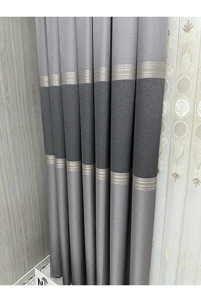 NİVEMESHOME Nivemeshome Manavgat Gray Ft632113 V-5401 1/3 Close Pleated Background Curtain Apm