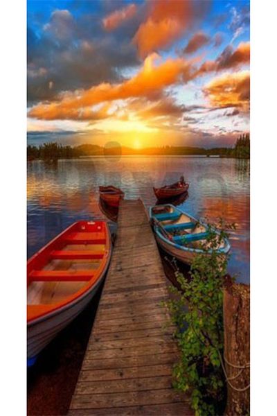 pixartsanat Lake Side Boats Pixart Art Diamond Mosaic Painting Diamond Türkiye 38*69
